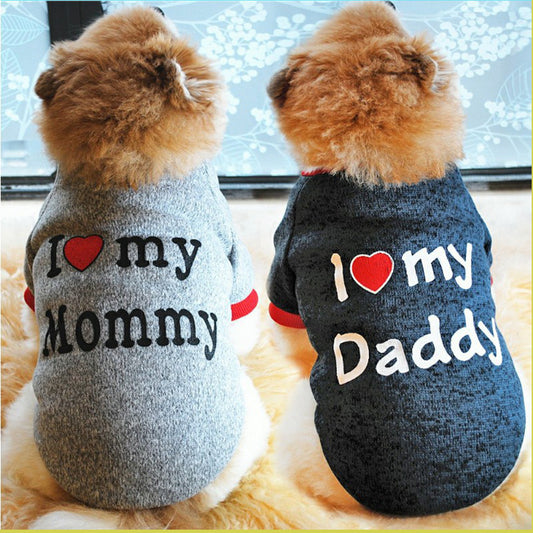 "I Love My Mommy""I Love My Daddy", Soft Letter Print Pet Sweater