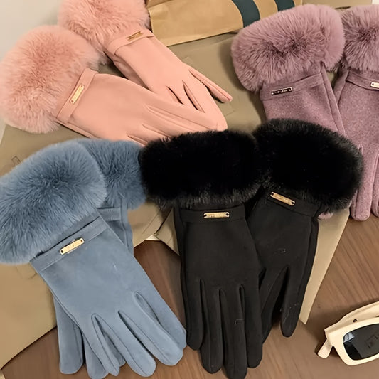 Winter Plush Fleece Thickened Riding Touch Screen Gloves