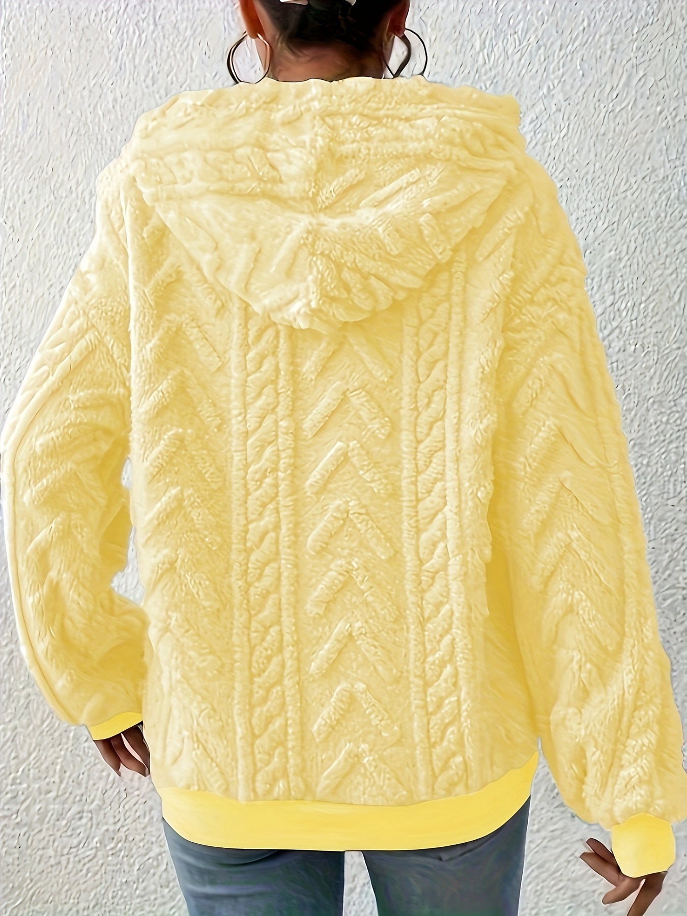 Over Sized Solid Fuzzy Hooded Sweatshirt