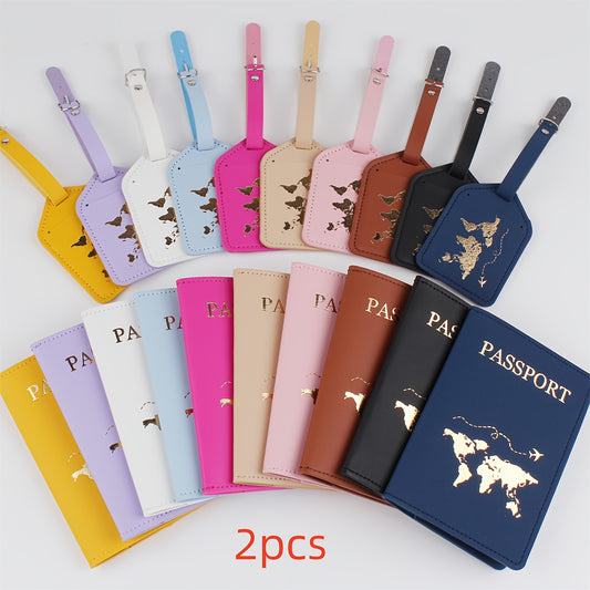 2pcs Premium Faux Leather Passport Holder Set