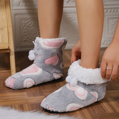 Cozy Heart-Shaped Bow Plush Slippers