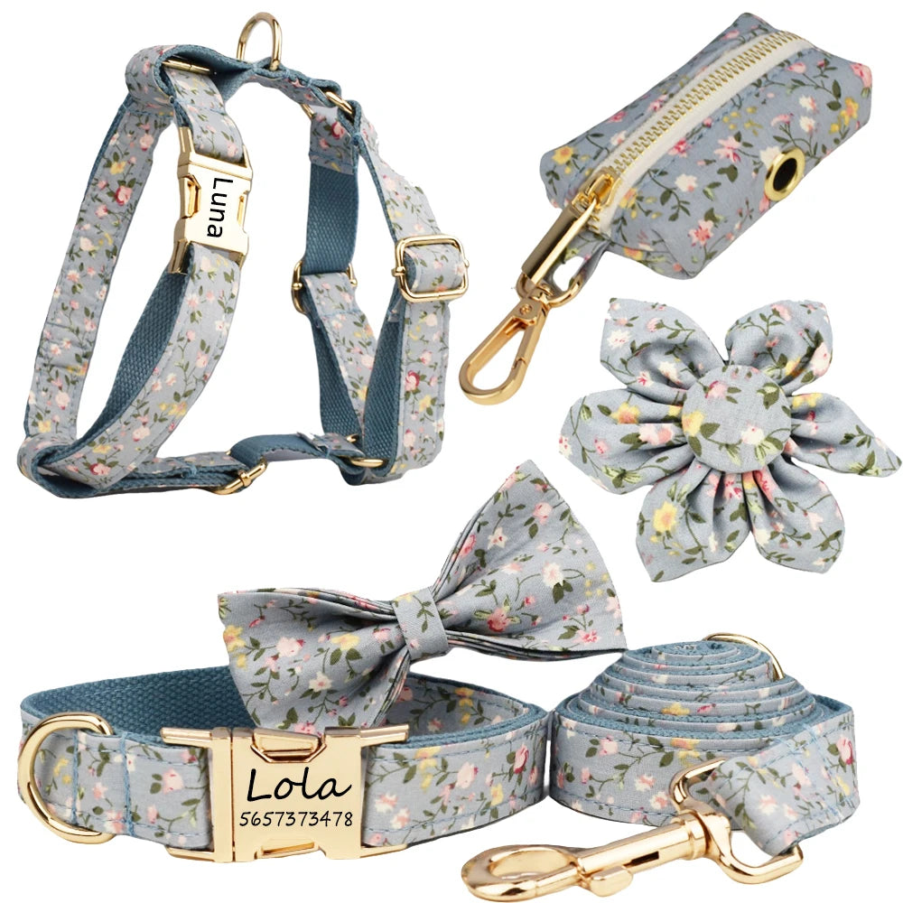 Walk In Style -Personalized Dog Name Collar+Harness+Leash+Poop Bag& Accessories