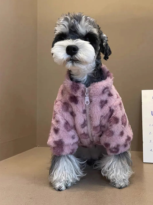 Fashionable Pink Leopard Print Fur Coat