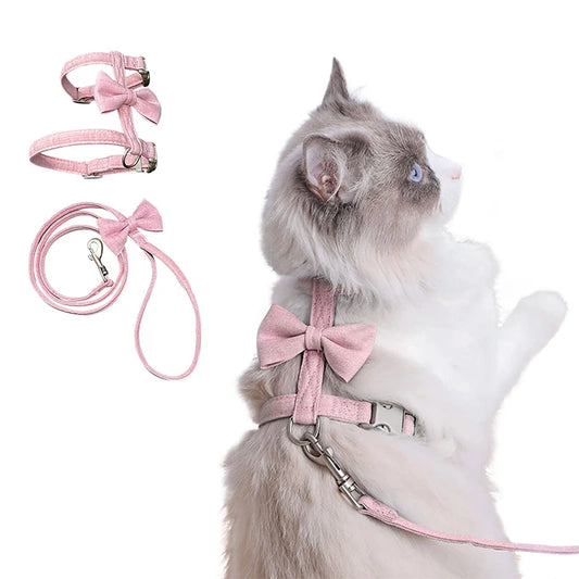 BabyGirl Pink Bow Cat Harness and Leash