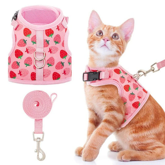 Adorable Strawberry Pink Cat Harness and Leash Set