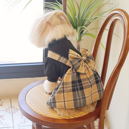 Chic Large Bow Plaid Dress for Dogs & Cats