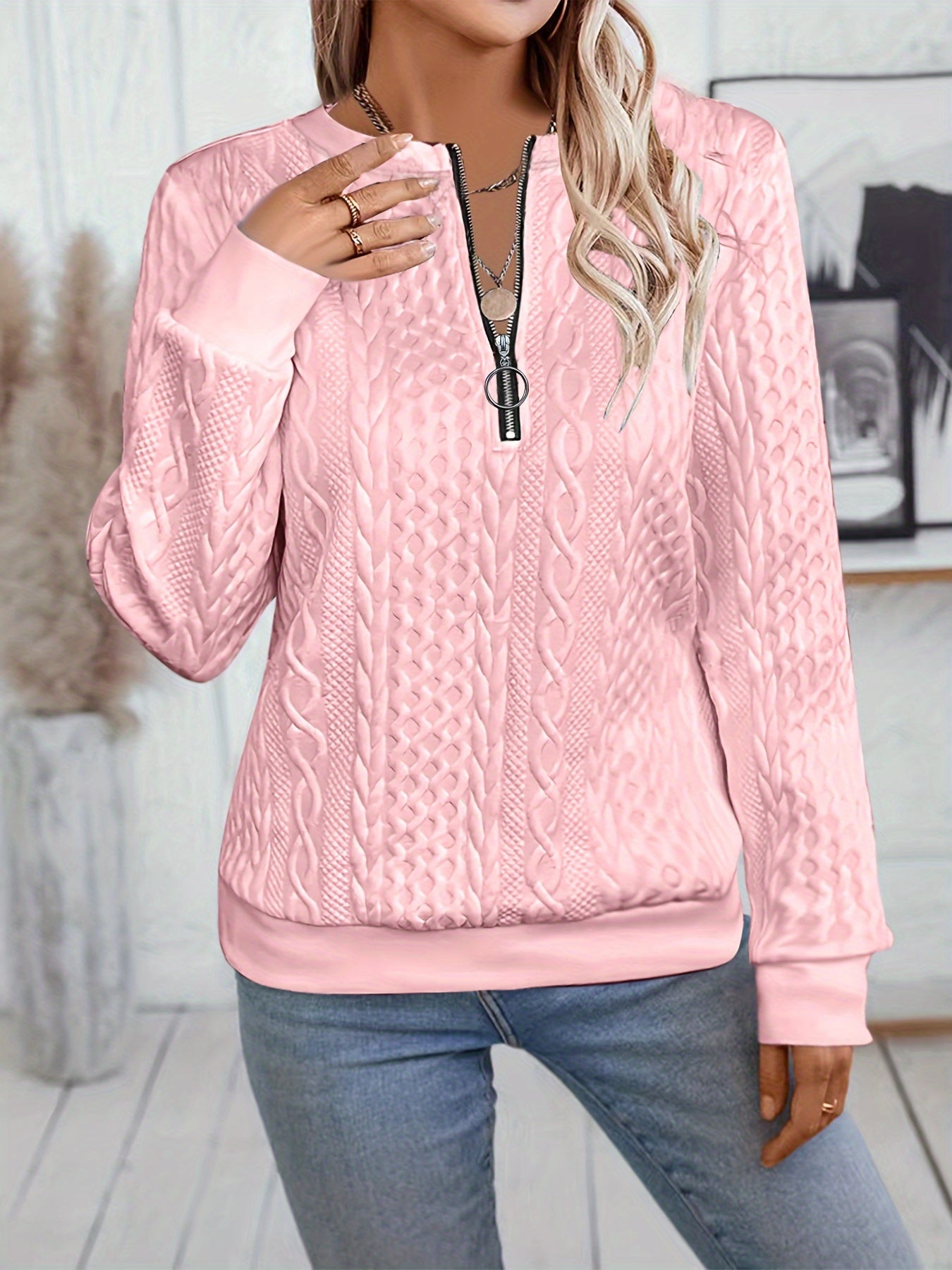 NEW! Textured Zipper Pullover Sweatshirt