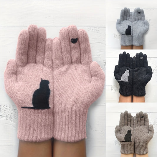 Cozy Chic Cat Print Knit Gloves