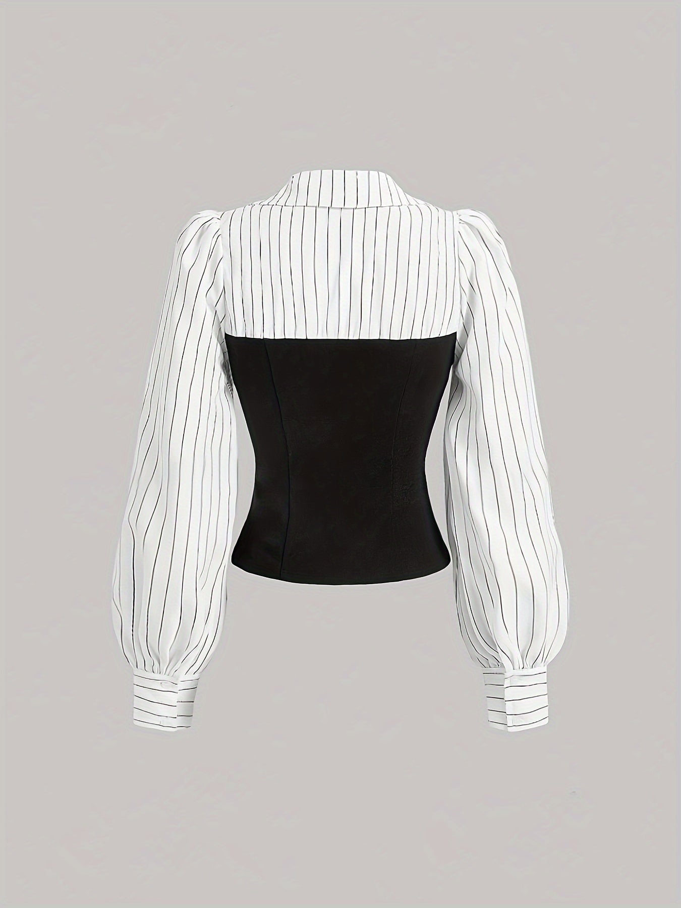 Elegant Business Women's Striped Collar Shirt with Color Block Design